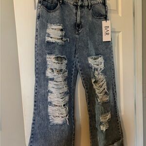 Distressed Gray Flare Jeans for Women